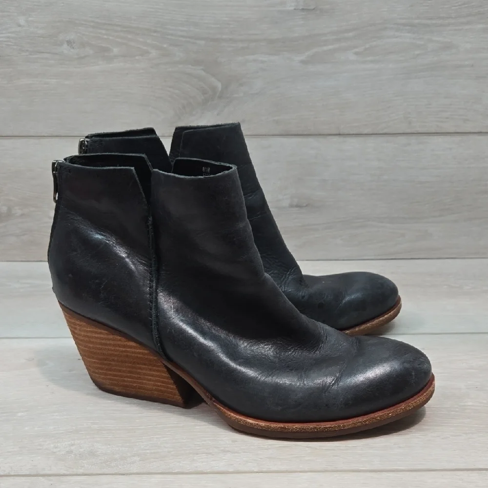 Kork Ease Women Black Distressed Leather Ankle Boots Moto Shoes Sz 8.5M